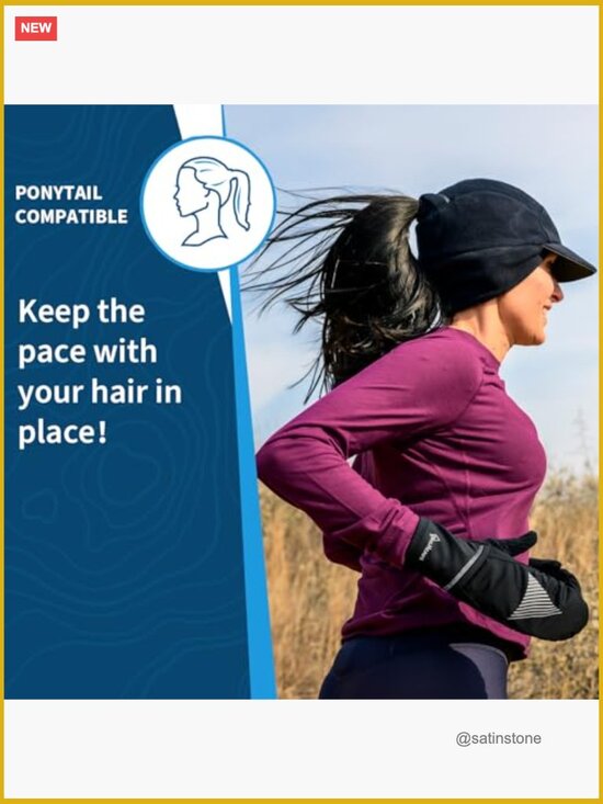 Fleece Ponytail Hat with Ear Warmer Reflective Winter Hat for Workouts main image 6